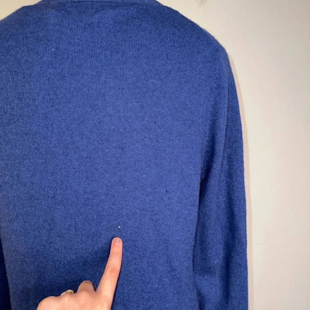 Precious Fibers Womens‎ S 100% Cashmere Navy Blue Longline Button Down Cardigan